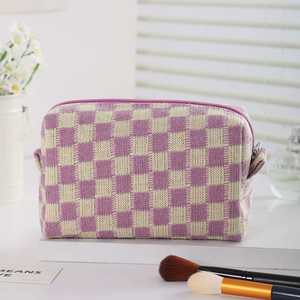 Borsa da Viaggio per Trucchi in Tessuto Non Tessuto a Quadretti con Manici Laterali, <span class=keywords><strong>Cerniera</strong></span> Premium e Design alla Moda, Grande - Product Image 5