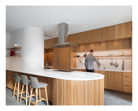 Îlot de cuisine moderne de luxe avec plan de travail stratifié noir mat sans cadre, meuble de cuisine modulaire avec rangement