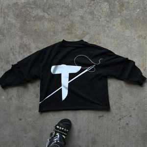 Camiseta de Manga Larga con Logotipo Personalizado, Serigrafía Desgastada, Cuello Alto, Transpirable, de Secado Rápido, 100% Algodón, para Hombre - Product Image 3