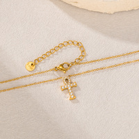 Dainty Ankh Petit Collier En Gros En Acier Inoxydable Plaqué Or Zircons Croix Égyptienne Pendentif Sautoirs Collier Femmes