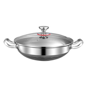 <span class=keywords><strong>Wok</strong></span> de Cocina de Doble Cara con Diseño de Panal, Antiadherente, Multiusos, de Acero Inoxidable, con Tapa de Vidrio - Product Image 5