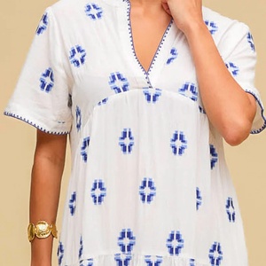 Vestido de Lino y Algodón Bordado Personalizado, Elegante, Cuello en V, Casual, Corte en A, Manga Corta, Midi, Vestido de Verano para Mujer - Product Image 6