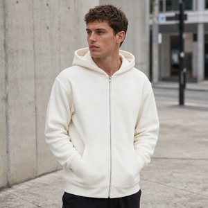 Sweat à capuche personnalisé avec fermeture éclair, style vintage, épais, coupe oversize, en tissu gaufré, vierge, en coton et polyester, pour homme - Product Image 2