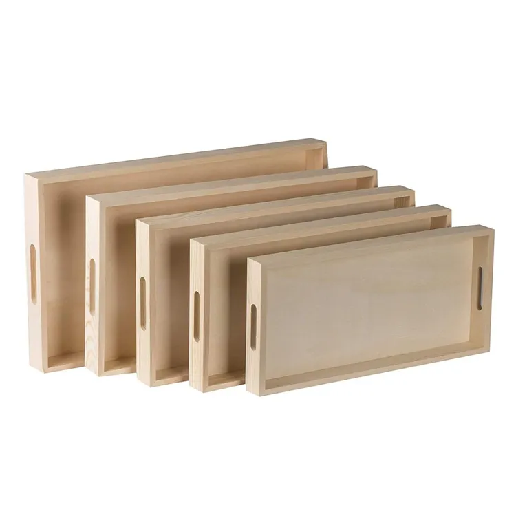 Tabletts fünfteiliges Set rechteckige Holz schalen basteln unfertige Holz schalen