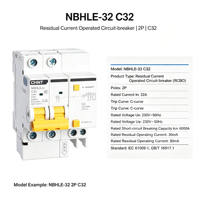 Disjoncteur différentiel CHINT NBHLE-40 C40A 3PN/4P AC RCBO Courbe C, 380V/400V AC, 6kA, Cuivre, PA66, Certifié CE CB