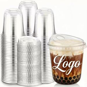 Lot de gobelets jetables en PET transparent de 89 mm en forme de U, écologiques, avec couvercles anti-fuite pour boissons, bubble tea, café glacé, eau minérale - Product Image 1