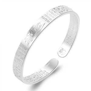 Pulsera Mantra <span class=keywords><strong>de</strong></span> seis caracteres para mujer, apertura <span class=keywords><strong>de</strong></span> <span class=keywords><strong>loto</strong></span>, corazón Retro, <span class=keywords><strong>Sutra</strong></span>, pulsera <span class=keywords><strong>de</strong></span> plata tailandesa, brazalete Mantra Retro <span class=keywords><strong>de</strong></span> gran compasión - Product Image 6
