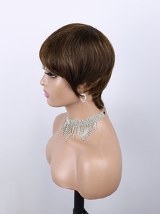 Pelucas <span class=keywords><strong>de</strong></span> Cabello Humano <span class=keywords><strong>Rubio</strong></span> al por Mayor con Flequillo, Cabello Virgen Vietnamita Crudo, Corte Pixie Bob Corto, Peluca sin Pegamento Hecha a Máquina - Product Image 5