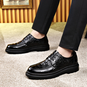 Chaussures habillées en cuir pour hommes, style Oxford, bout rond, imprimé crocodile, pour mariage printanier, semelle en caoutchouc antidérapante, doublure en cuir véritable - Product Image 3