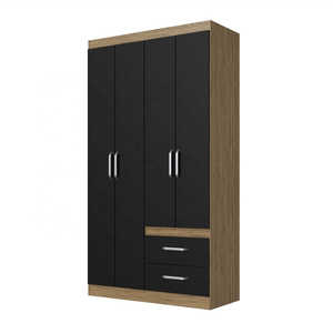 Armario Independiente de Estilo Moderno ESSENTIAL, 4 Puertas, 2 Cajones, Mueble de Dormitorio, Madera Aglomerada/Color Negro Brasileño - Product Image 2