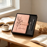 Carnet en cuir de luxe personnalisé pour femme, avec gravure laser du nom et fleur de naissance, ensemble journal et stylo assorti, promotionnel