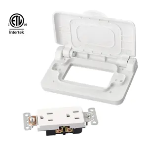 DE0708 Weatherproof Receptacle Cover for RV Trailer RV Outdoor Electrical Outlet (White-Dual) Receptacle Included