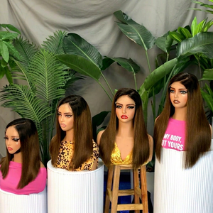 Long <b>Brown</b> Straight Human Hair <b>Wigs</b> Lace Front Glueless Full Head <b>Wigs</b> For Women - Product Image 1