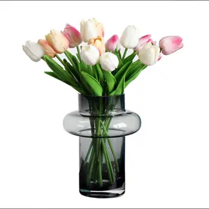핫 세일 인기 대형 유리 꽃병 꽃 모양 투명 손으로 날려 유리 꽃병 홈 장식