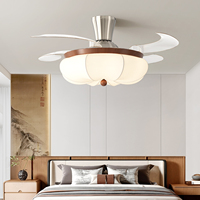 Ventilateur de plafond européen en noyer de luxe moderne de 42 pouces Lampe à LED rétractable Télécommande BLDC Installation de projet de moteur à courant continu