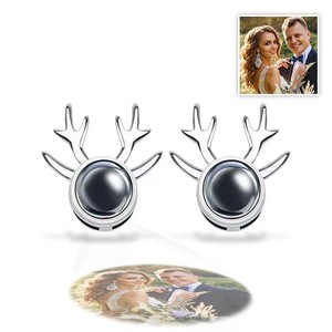 Pendientes de tuerca de letras con imágenes de astas exquisitas personalizadas, Plata de Ley 925, pendientes de proyección con idioma I Love You para mujer - Product Image 2