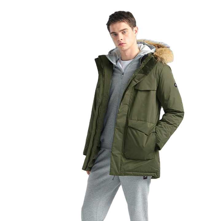 Warm White Duck Down Parka Mens Winter Jacket Multi-pocket Hooded