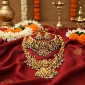 High Quality Brass Ethnic Traditional South Indian Temple Bridal <b>Set</b> Zircon Goddess Design Rose <b>Gold</b> Plated Engagement Party - Product Image 3