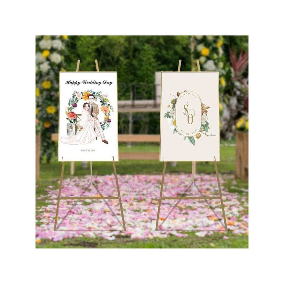 40.95inch Portable Gold Wedding Easel Stand Great for Weddings Exquisite Displays 2pcs Gold Steel Pipe Large Floor Banner Stands