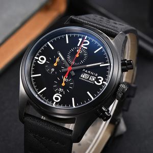 Reloj de Pulsera de Moda Parnis de 42 mm con Caja de Acero Inoxidable, Correa de Cuero Negra, Cronógrafo de Cuarzo para Hombre, Marca de Lujo 2026 - Product Image 1