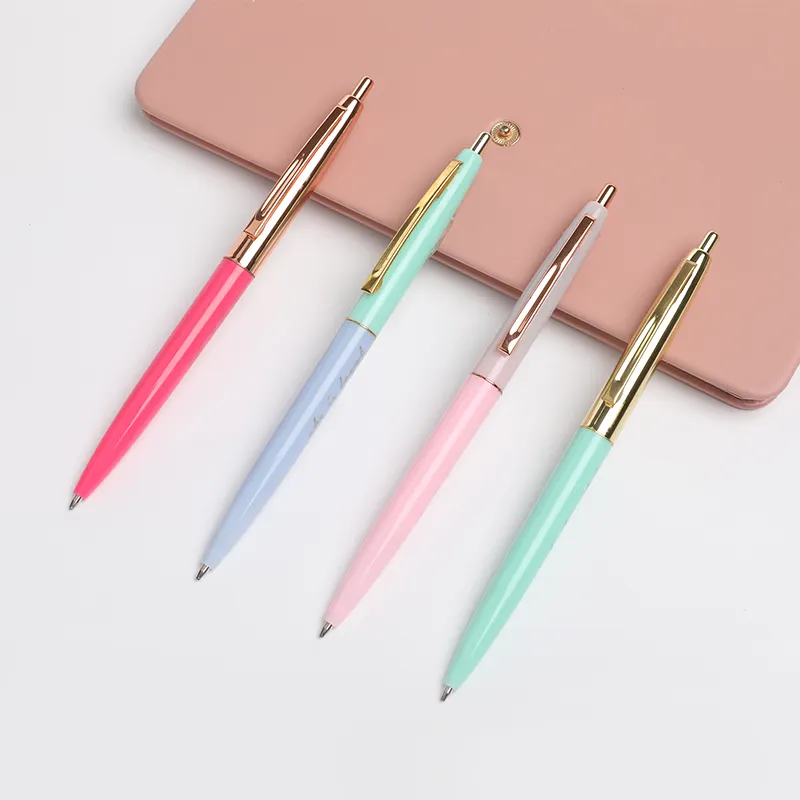 High Quality Custom Pink and Rose Gold 1.0mm Black Refill Press Action 2PCS Ballpoint Pens