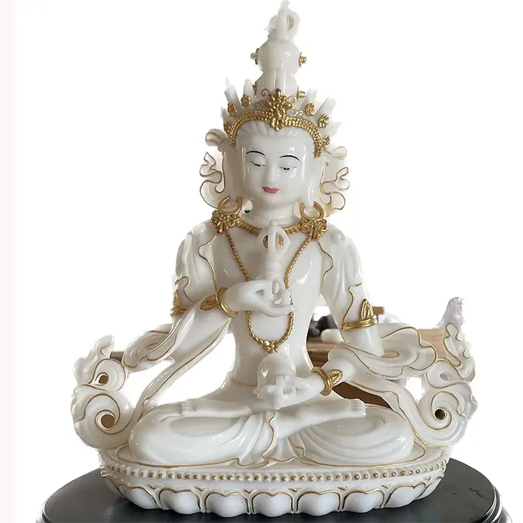 White Jade Stone Jade Carving Small Green Tara Buddha Avalokiteshvara Statue Tibetan Buddhist Sculptures