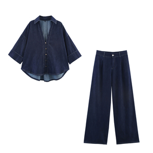 <strong>Turn</strong> Down Collar Denim Blue Color Buttons <strong>up</strong> Long Sleeve Casual Fashion <strong>Jeans</strong> Tops Blouse for Women - Product Image 6