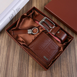 Men's Business <b>Gift</b> Set Leather Wallet Belt Keychain <b>Boxed</b> Elegant Present For Father's Day - Product Image 1
