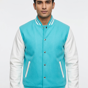 Dual color arm varsity Jacket for <b>men</b> with neat stripe ribs quick snaps and soft inner feel adding sharp varsity edge to outfits - Product Image 1