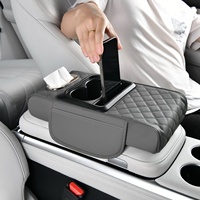 Boîte de rangement multifonctionnelle 4-en-1 en cuir pour siège auto : accoudoir, double porte-gobelets, boîte à mouchoirs portable, ajustement standard