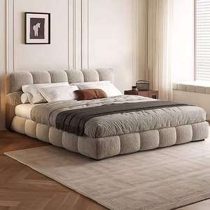 法式奶油色风格简约设计主卧室套装家具1.8米实木天鹅绒床别墅软包 - Product Image 4