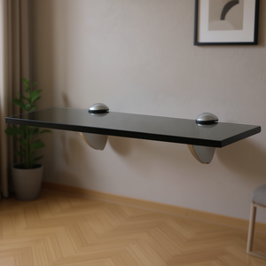 Étagère flottante en verre trempé noir 33x15x85cm, alliage de zinc, étagère murale moderne pour le salon - Product Image 2