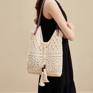 Nuevo Bolso Tote de Paja para Playa de Verano para Niñas, con Dos Asas, Casual, Duradero, con Cremallera, Estilo Bohemio, Hecho a Mano, con Flores Caladas, Gran Capacidad, Ecológico - Product Image 3