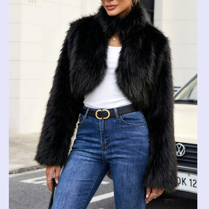 New 2026 Cropped <strong>Faux</strong> <strong>Fur</strong> Coat for Women Evening Open Front Long Sleeve Fuzzy <strong>Bolero</strong> Crop Jacket Winter Outwear - Product Image 4