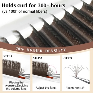Scatole personalizzate marrone scuro Easy Fan singole ciglia in fiore Premium Mega Volume Extension ciglia vassoi di estensione ciglia - Product Image 2