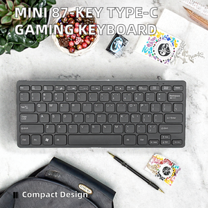 Mini Notebook con cable de 87 teclas Teclado externo para juegos Material PBT Interfaz tipo C Interruptor azul Mecánico Francés Japonés Bambú - Product Image 2