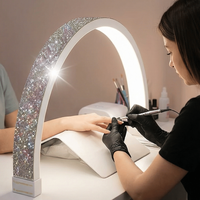 Lampe de Bureau Professionnelle LED 45W de 30 Pouces en Arc pour Manucure, Maquillage, Cils et Tatouage, Forme en U avec Strass, Lumière de Lune