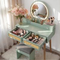 Petit ensemble coiffeuse avec miroir sur pied éclairé 3 modes réglables - MDF durable 31 pouces Vert menthe Design moderne pour chambre à coucher