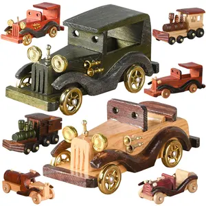 Wooden Vintage Antique Car Crafts for Home Desktop Ornaments Old Classical Wood Train Vehicle Retro Car Tabletop Decorations