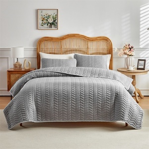Literie solide pour la maison, ensemble de 3 pièces, microfibre, hôtel, taie d'oreiller en épi de blé, style saisonnier, patchwork, couvre-lit - Product Image 6