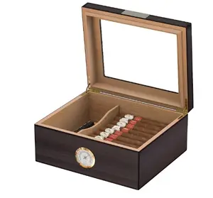 雪茄雪茄盒25-50雪茄盒，钢化玻璃顶部展示，手工西班牙雪松木雪茄盒，带分隔器，胡米
