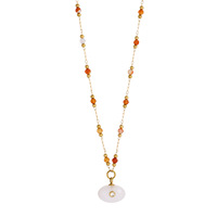 Colliers pendentifs en chaîne de perles plaquées or en acier inoxydable avec breloque en pierre naturelle ovale pour bijoux féminins