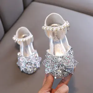 Pageant sandal kristal anak perempuan, sandal putri karnaval Bling, sepatu kristal untuk anak-anak, merah muda, perak