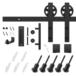 Kit de ferragens para porta deslizante de celeiro, 4FT-16FT, preto, cabem em painel largo de 54" (ganchos grandes industriais)