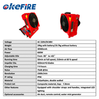 Okefire Souffleur d'air turbo électrique portable de haute qualité à batterie pour évacuation des fumées et des cendres 600W 42cm