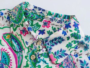 Áo Sơ Mi Nữ Hàng Mới Về R40584S Áo Cánh Một Hàng Khuy In Hoa Màu Xanh Lá Thời Trang - Product Image 3