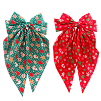 Barrette à cheveux Noël imprimée avec grand nœud, double couche et longue queue, motif bonhomme de neige et sapin, accessoire capillaire cadeau pour femmes et filles