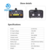 EV-PEAK U4- 2400W 25A Pengisi Daya Cerdas Dua Kanal dengan OTP untuk Baterai LiPo/LiHV 6S-14S (/UAV/Penyemprot Pertanian)