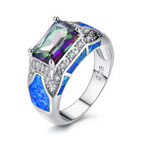 Ensemble de bagues en opale bleue Bagues de bijoux de mode de luxe pour dames