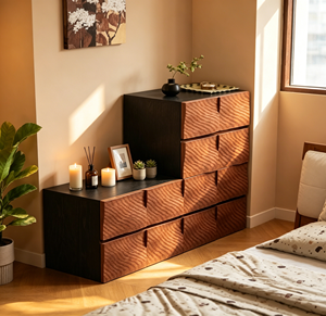 Modern Wood Storage <b>Cabinet</b> with Black Frame and Slab Doors for Bedroom Furniture - Product Image 1
